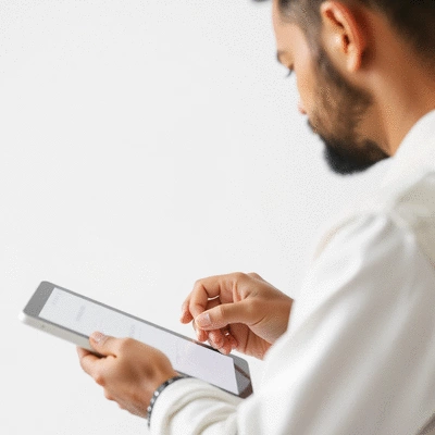 User submitting online form on tablet