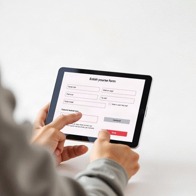 User submitting online form on tablet