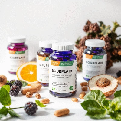 Photorealistic mockup of health supplements with superfoods