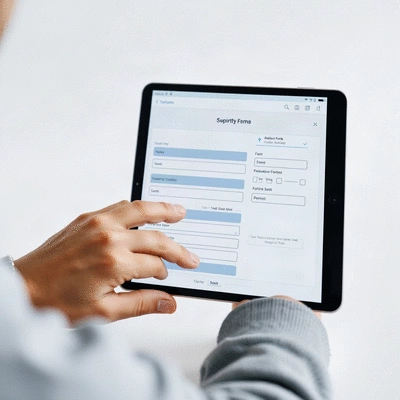 User submitting online form on tablet