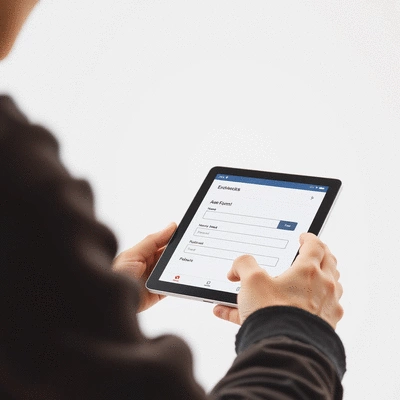 User submitting online form on tablet