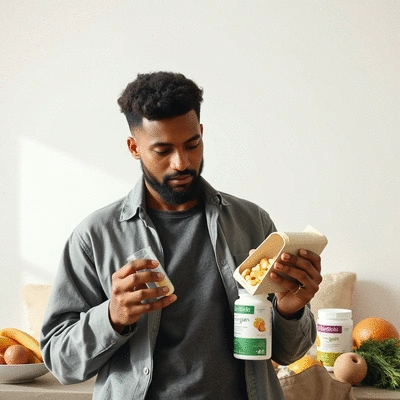 Lifestyle image of a health-conscious individual exploring nutritional supplements