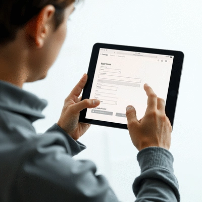 User submitting online form on tablet