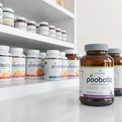 Probiotic products on a shelf
