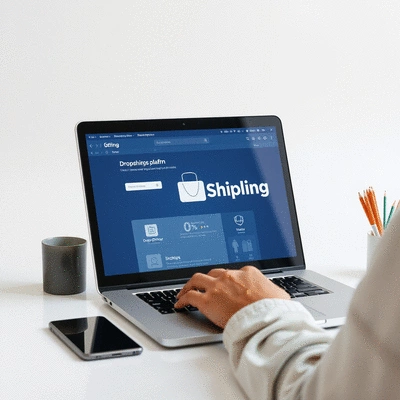 User using a dropshipping platform on a laptop