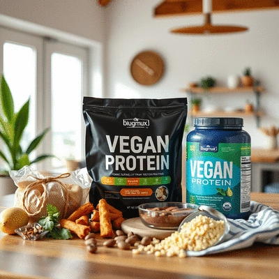 Healthy lifestyle with vegan protein products