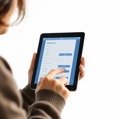 User submitting online form on tablet