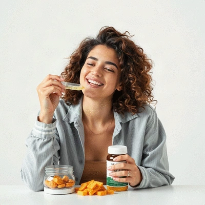 Lifestyle image of a health supplement user enjoying products