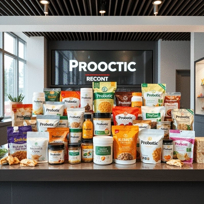 Diverse selection of probiotic products on a modern display