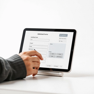 User submitting online form on tablet