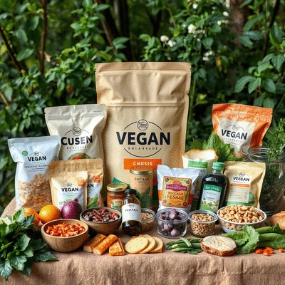 Vegan product display with lifestyle elements