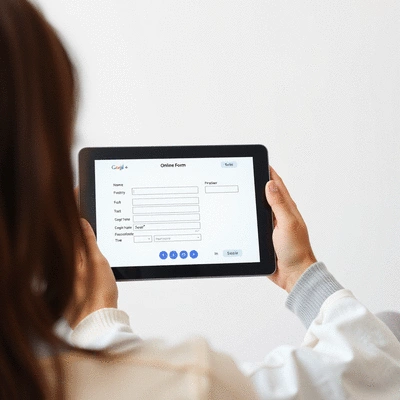 User submitting online form on tablet