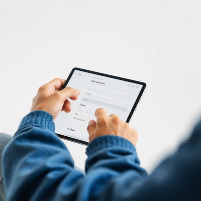 User submitting online form on tablet