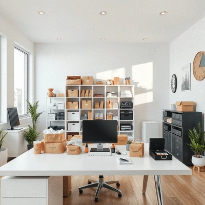 Clean and organized workspace showcasing dropshipping products