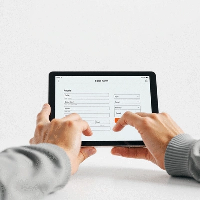 User submitting online form on tablet