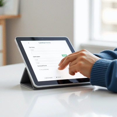 User submitting online form on tablet