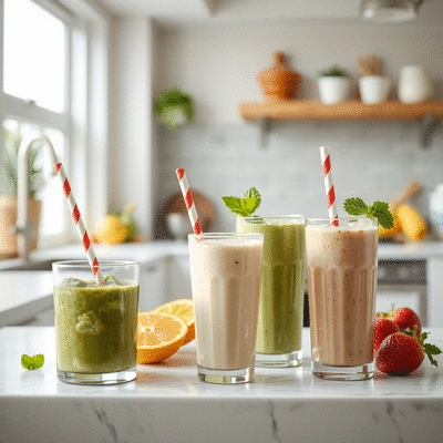 Healthy meal shakes in a modern kitchen