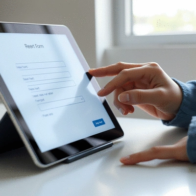User submitting online form on tablet