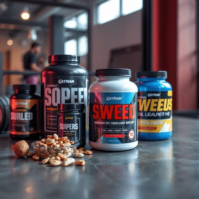 Workout supplements showcasing vibrant packaging and fitness ambiance