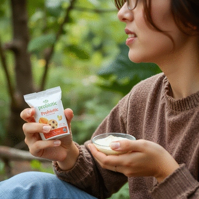 Lifestyle image of a person enjoying probiotic products