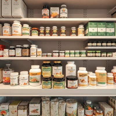 Healthy supplement products on a shelf