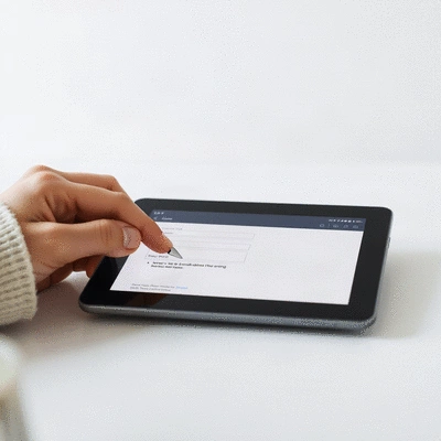 User submitting online form on tablet