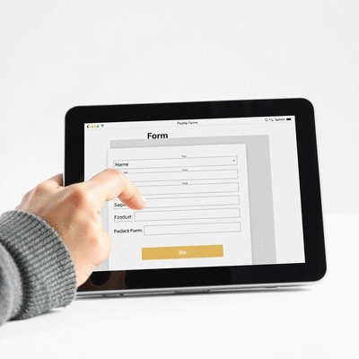 User submitting online form on tablet