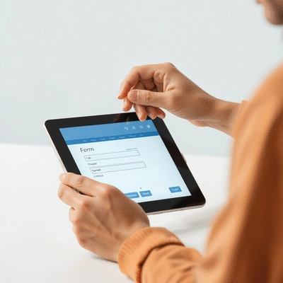 User submitting online form on tablet