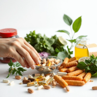 User interacting with organic supplements