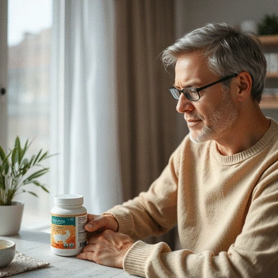 User using health supplements at home