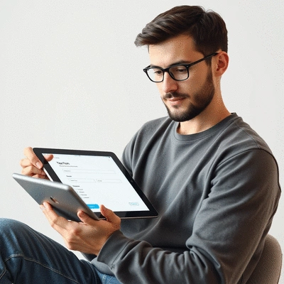 User submitting online form on tablet