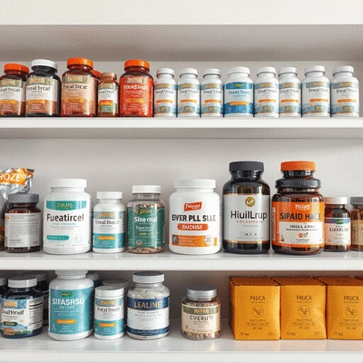 Health supplement products on a display