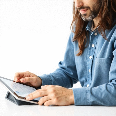 User submitting online form on tablet