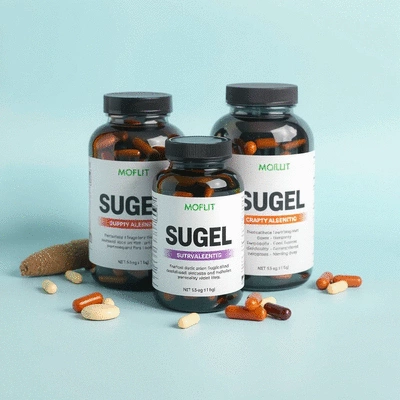 Mockup of supplement products on a clean background