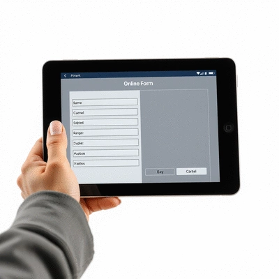 User submitting online form on tablet