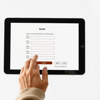 User submitting online form on tablet