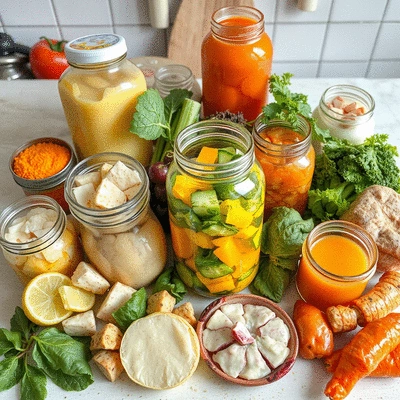 Image of various fermented foods rich in probiotics