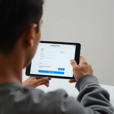User submitting online form on tablet