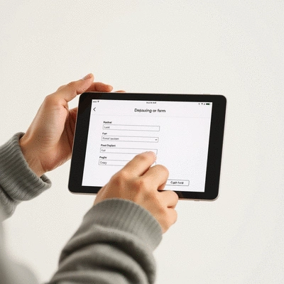 User submitting online form on tablet