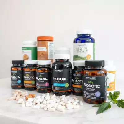 Diverse probiotic supplements on display
