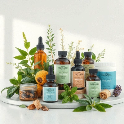 A collection of herbal remedies and products displayed attractively