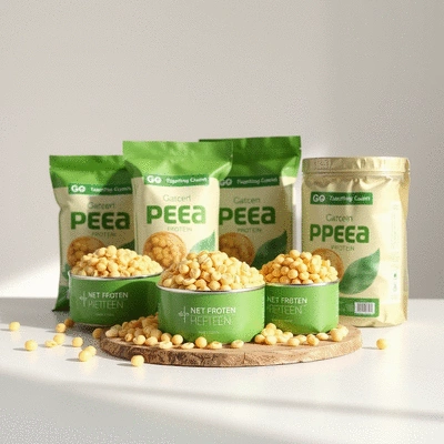 High-quality pea protein products on display