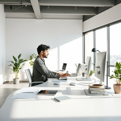 User utilizing a flexible workspace