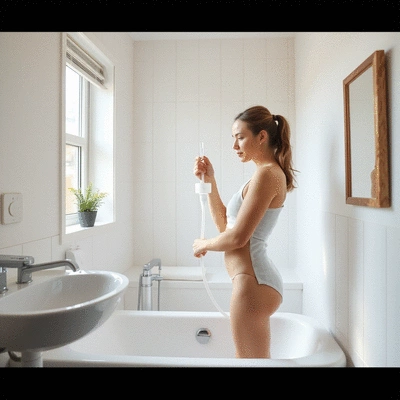 User using home colonic irrigation kit