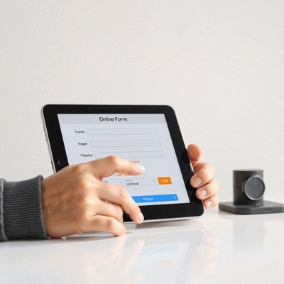 User submitting online form on tablet
