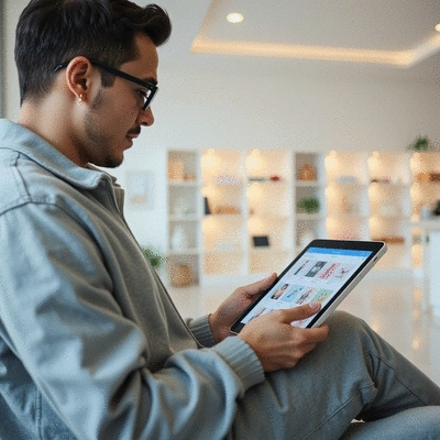 User using a tablet for online shopping