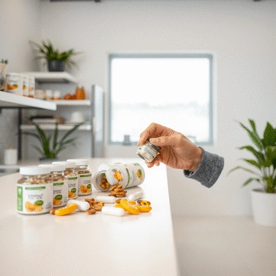 Lifestyle image of a person selecting health supplements online