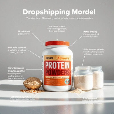 Image illustrating the benefits of dropshipping model for protein powders