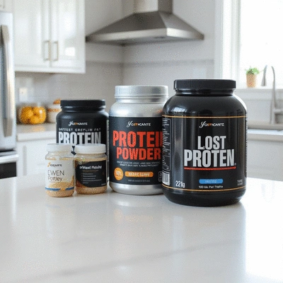 Image of protein powder and supplements