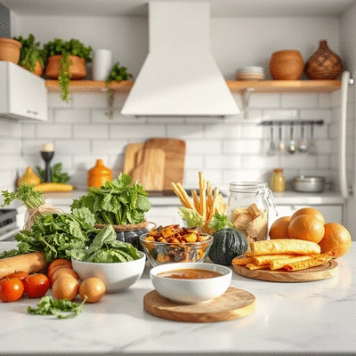 Vegan products in a bright kitchen